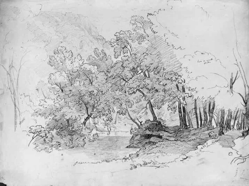 Luigi Basiletti-90-Corso d'acqua con alberi